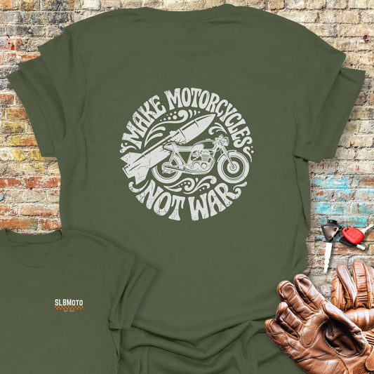 Make Motorcycles Back Print T-Shirt - Military Green
