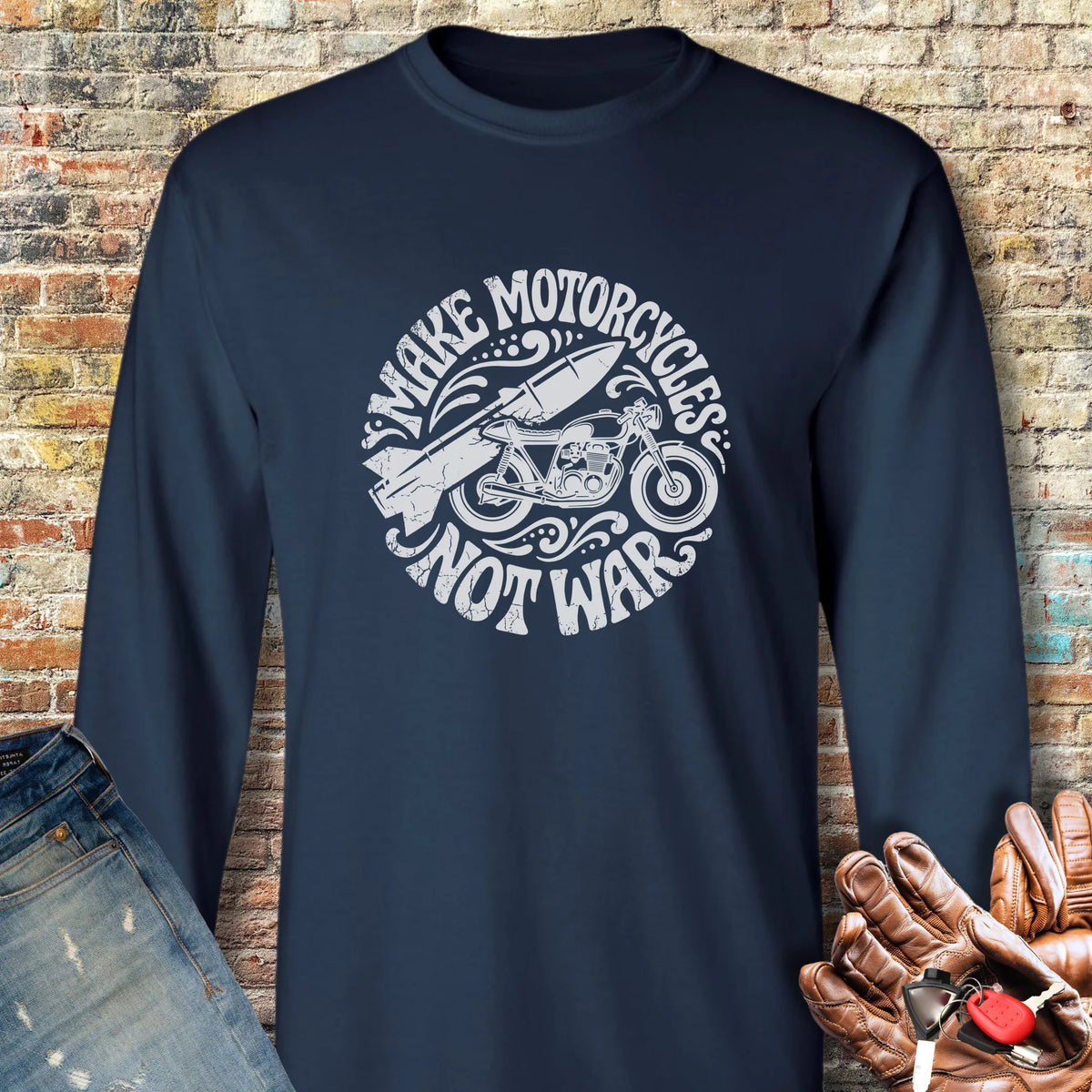 Make Motorcycles Long Sleeve T-Shirt - Navy