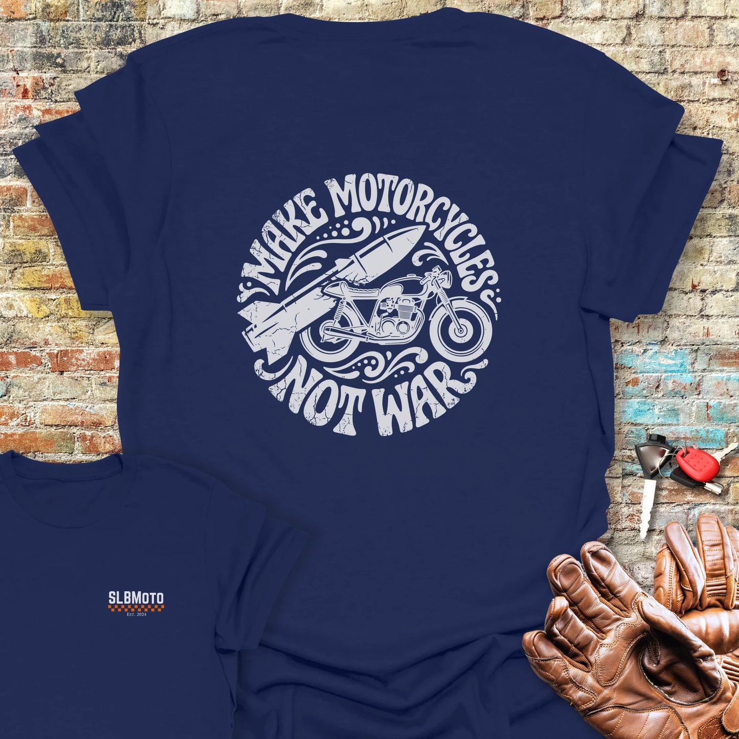 Make Motorcycles Back Print T-Shirt - Navy