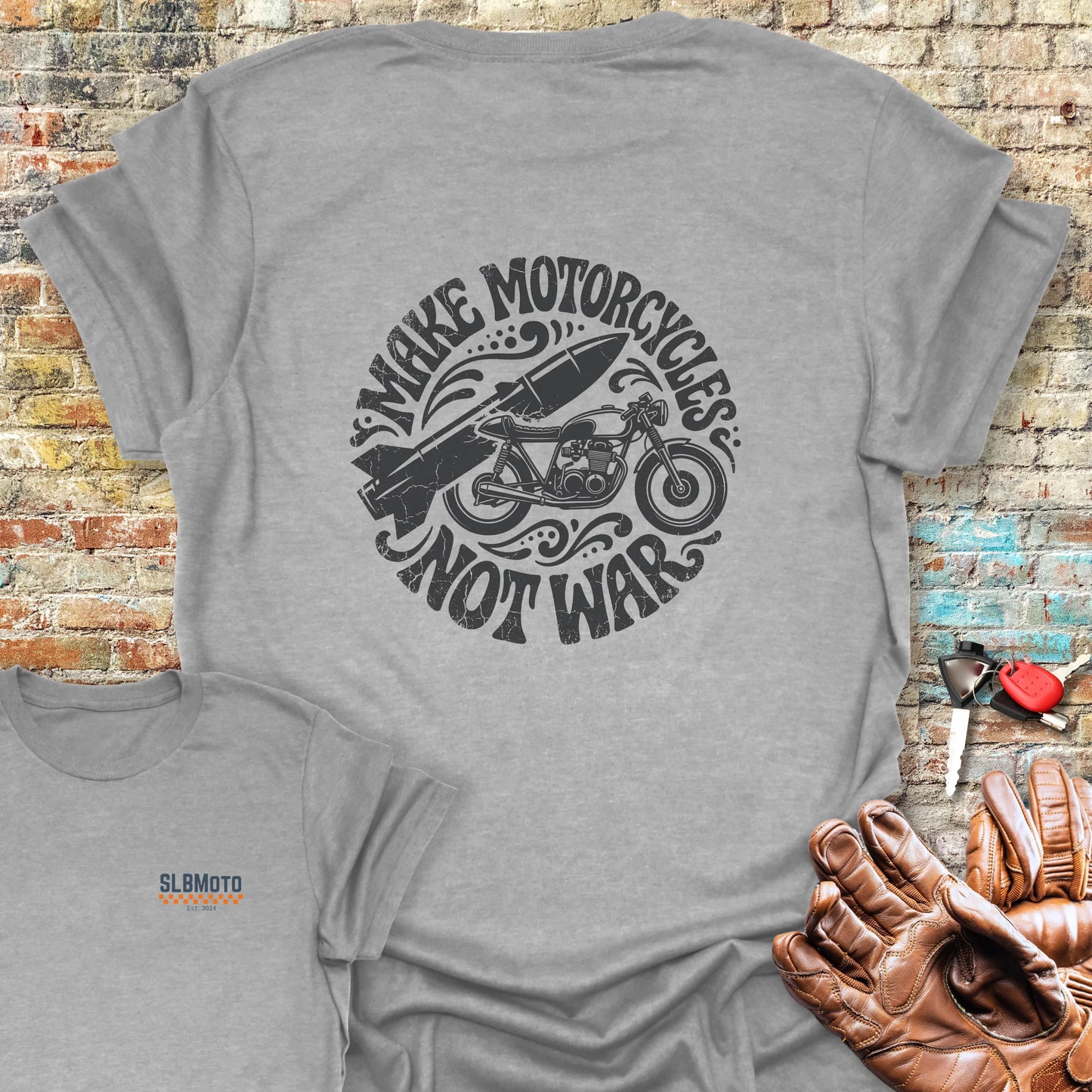 Make Motorcycles Back Print T-Shirt - Sport Grey