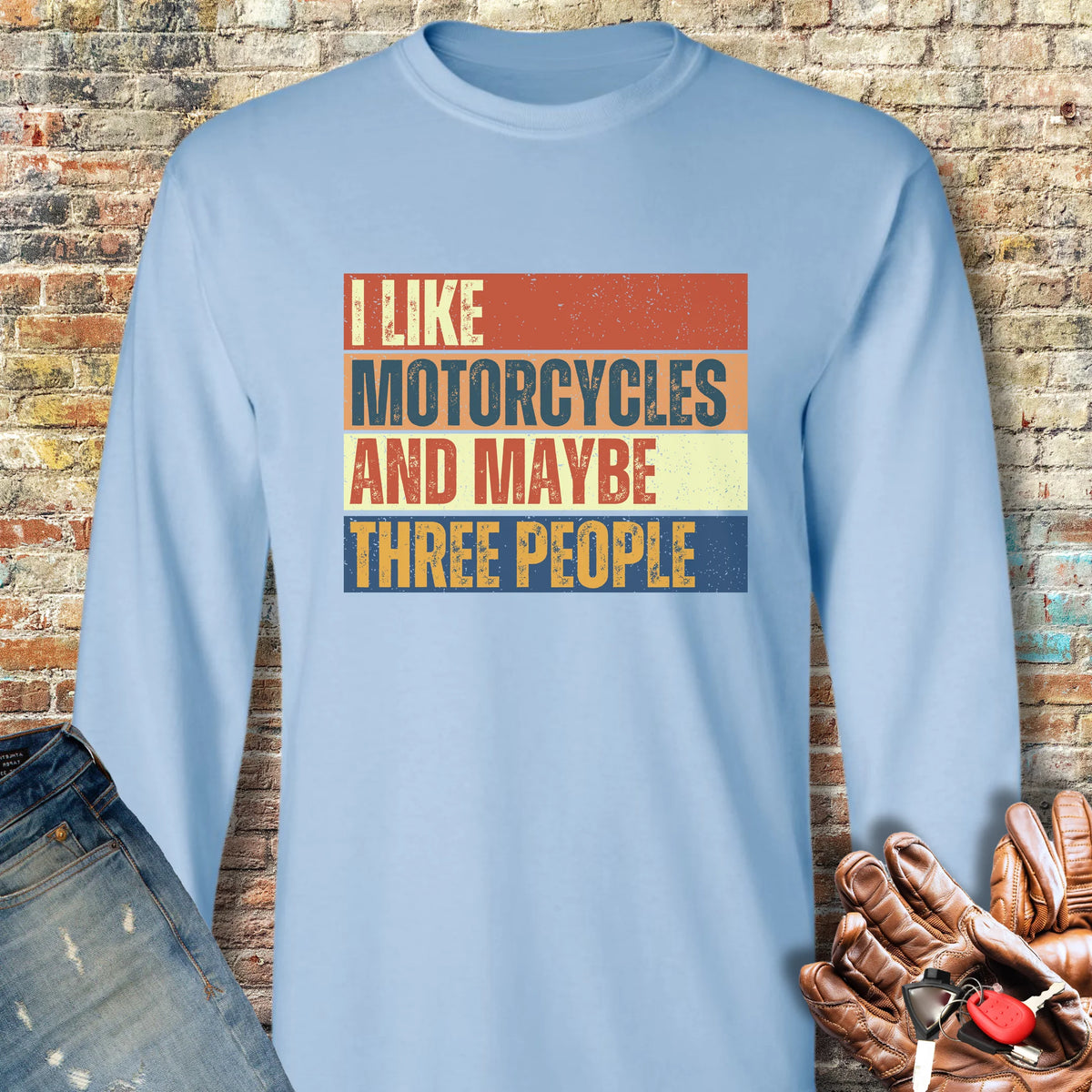 Maybe (Block) Long Sleeve T-Shirt - Light Blue