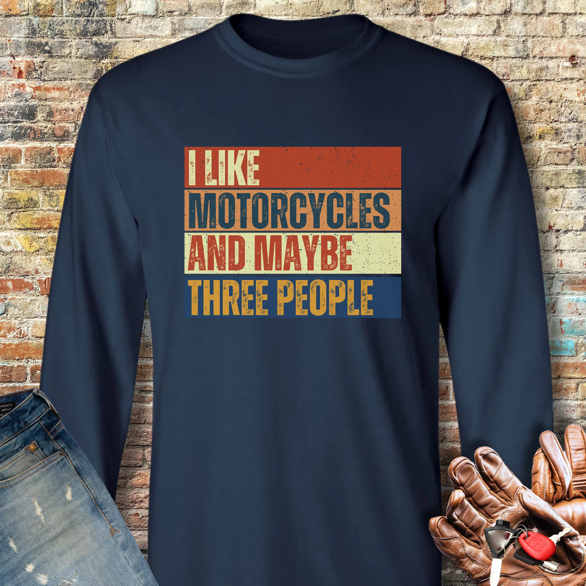 Maybe (Block) Long Sleeve T-Shirt - Navy