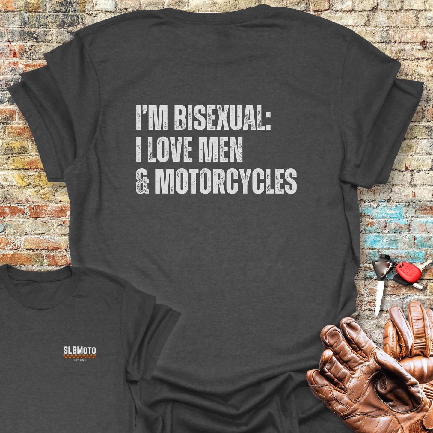 Men & Motorcycles Back Print T-Shirt - Dark Heather