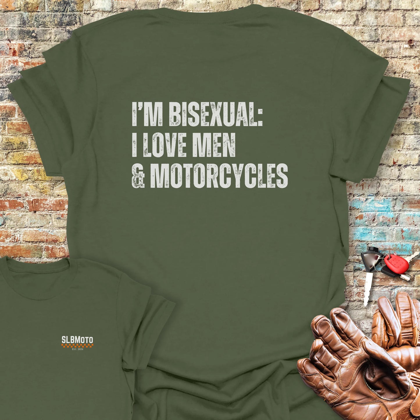Men & Motorcycles Back Print T-Shirt - Military Green
