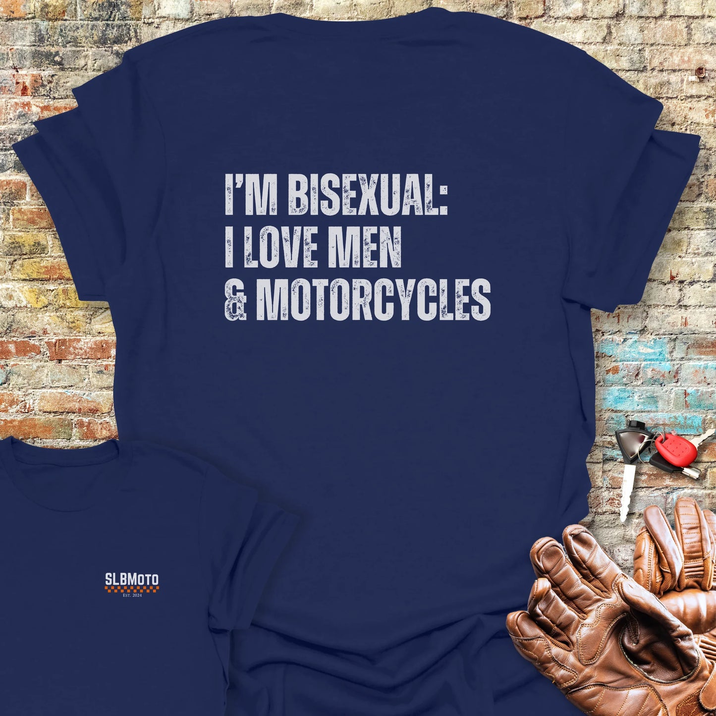 Men & Motorcycles Back Print T-Shirt - Navy