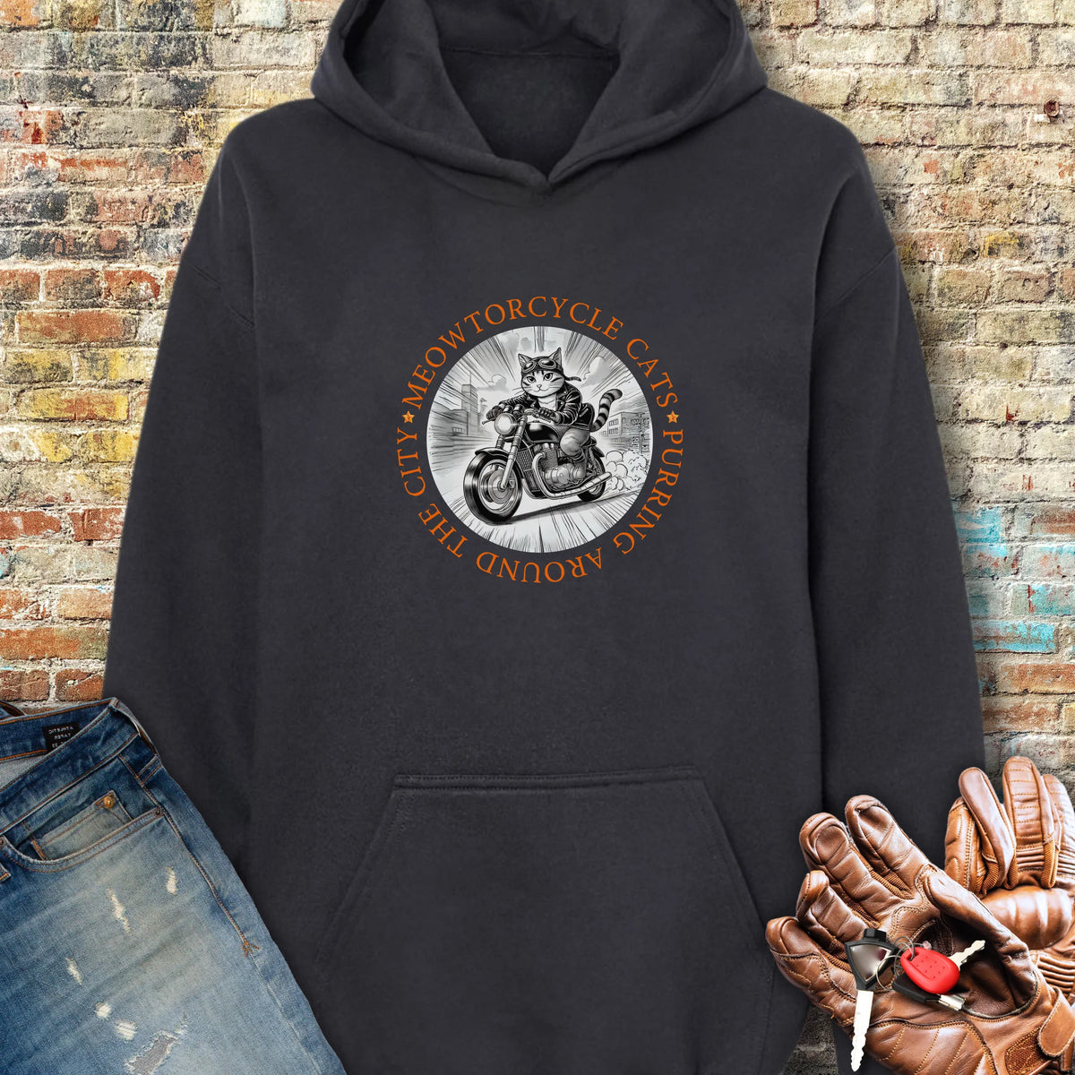 Meowtorcycle Cats Hoodie - Black