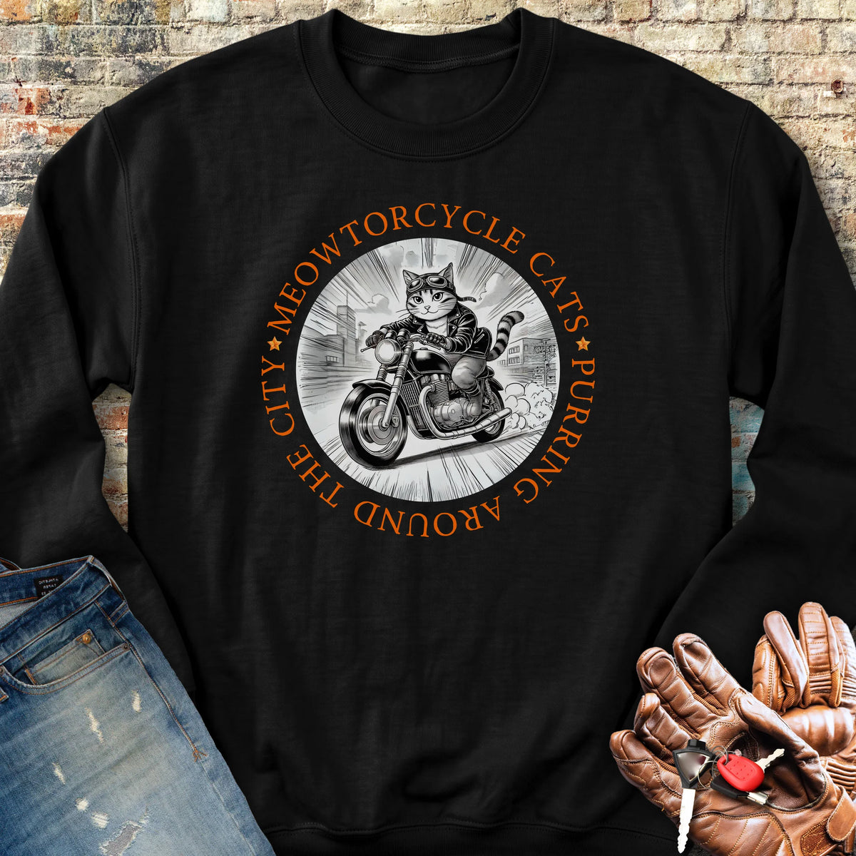 Meowtorcycle Cats Sweatshirt - Black