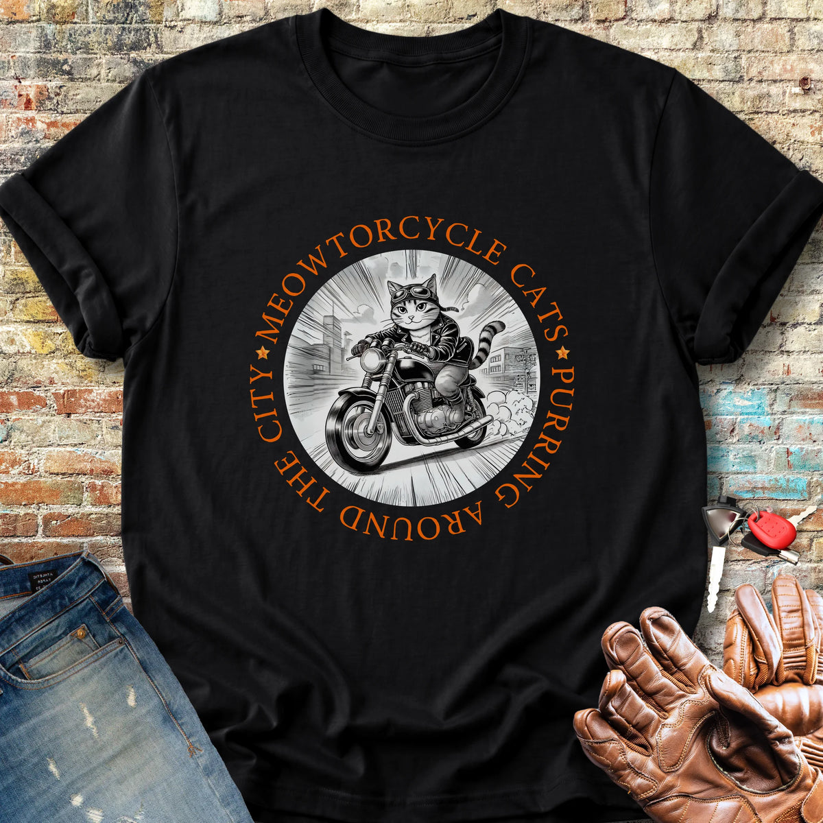 Meowtorcycle Cats Classic T-Shirt - Black