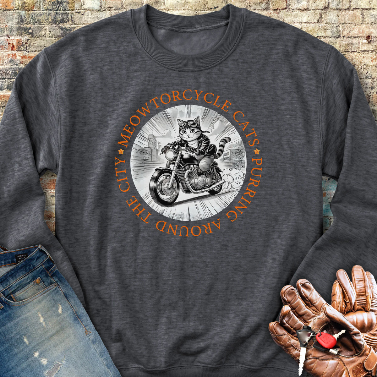 Meowtorcycle Cats Sweatshirt - Dark Heather