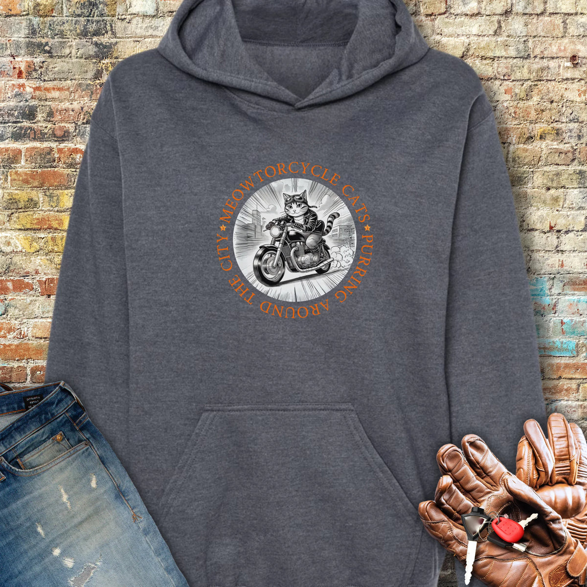 Meowtorcycle Cats Hoodie - Dark Heather