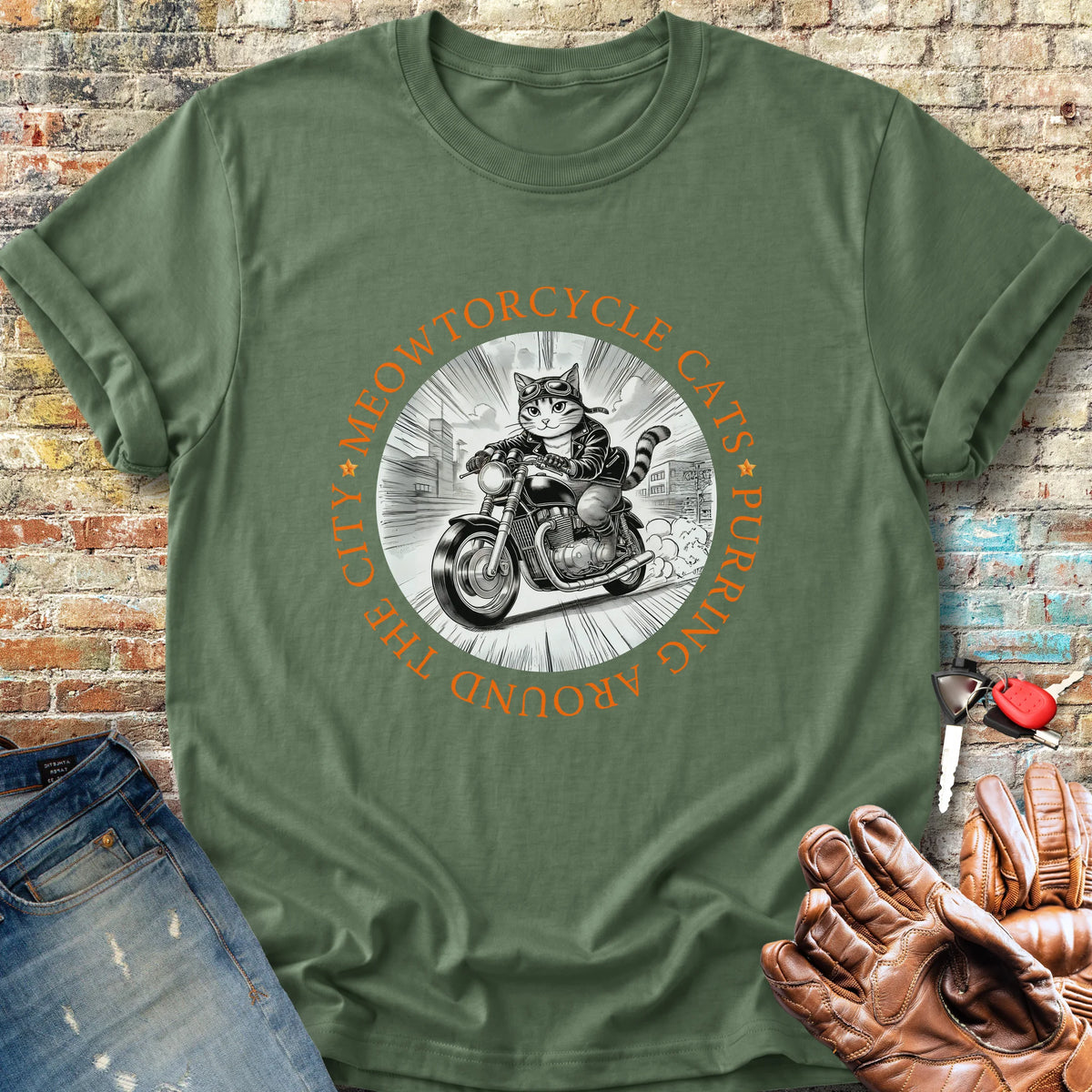 Meowtorcycle Cats Classic T-Shirt - Military Green