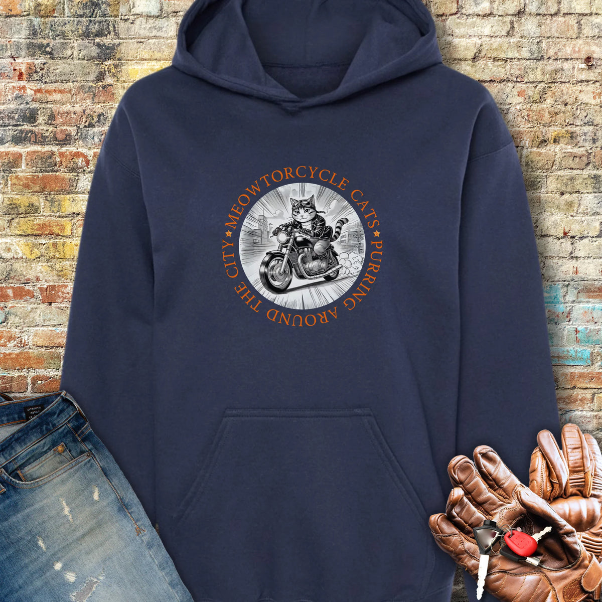 Meowtorcycle Cats Hoodie - Navy