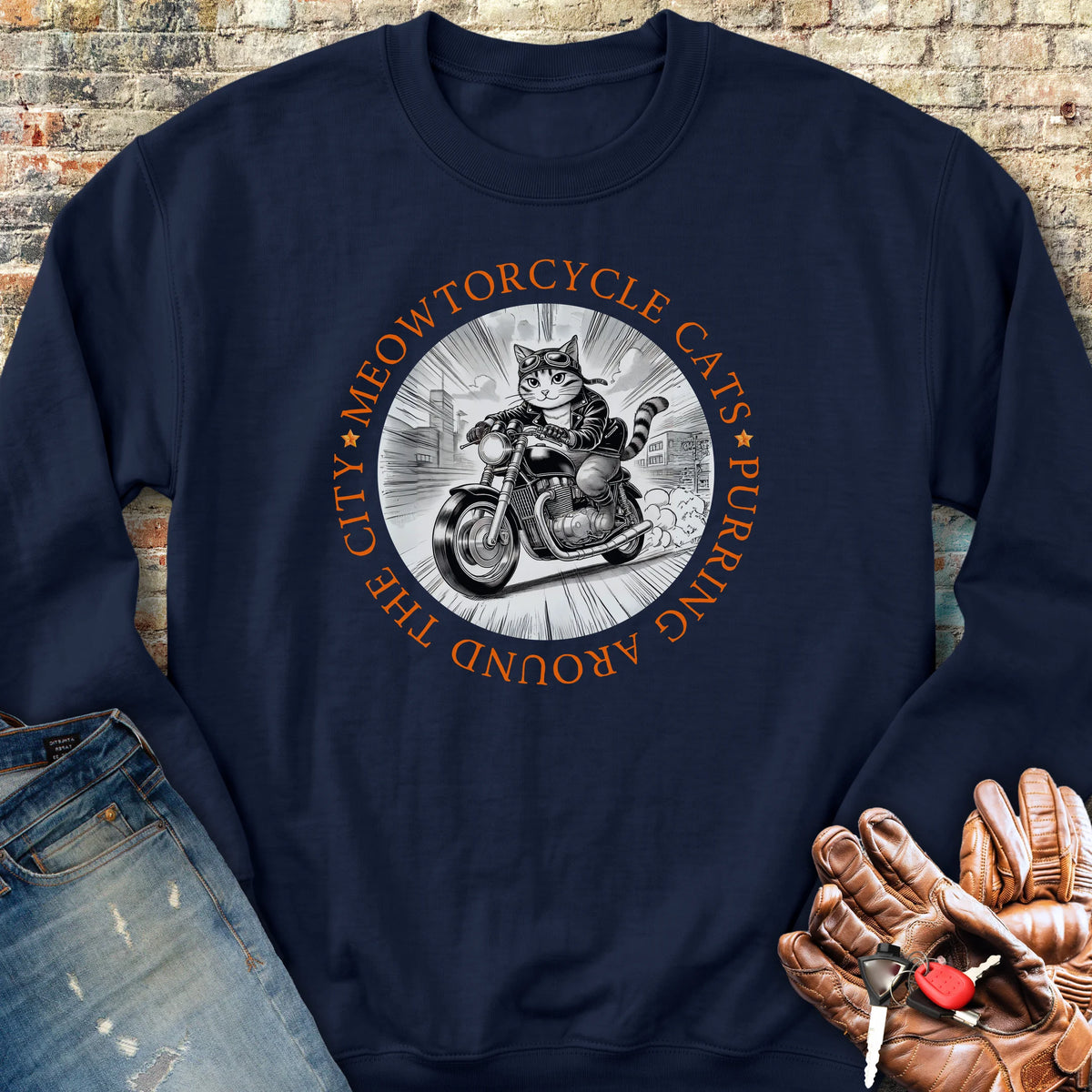 Meowtorcycle Cats Sweatshirt - Navy