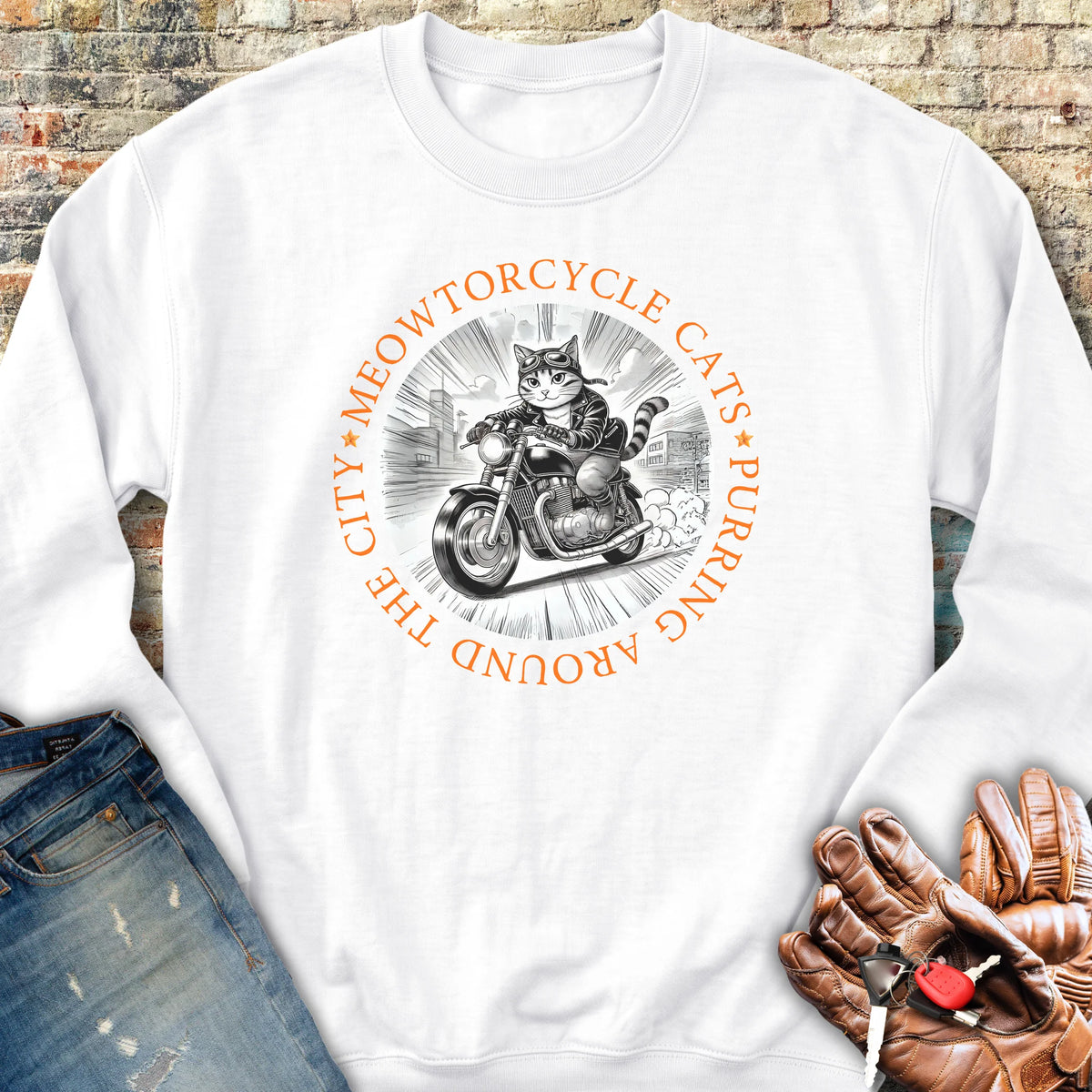 Meowtorcycle Cats Sweatshirt - White