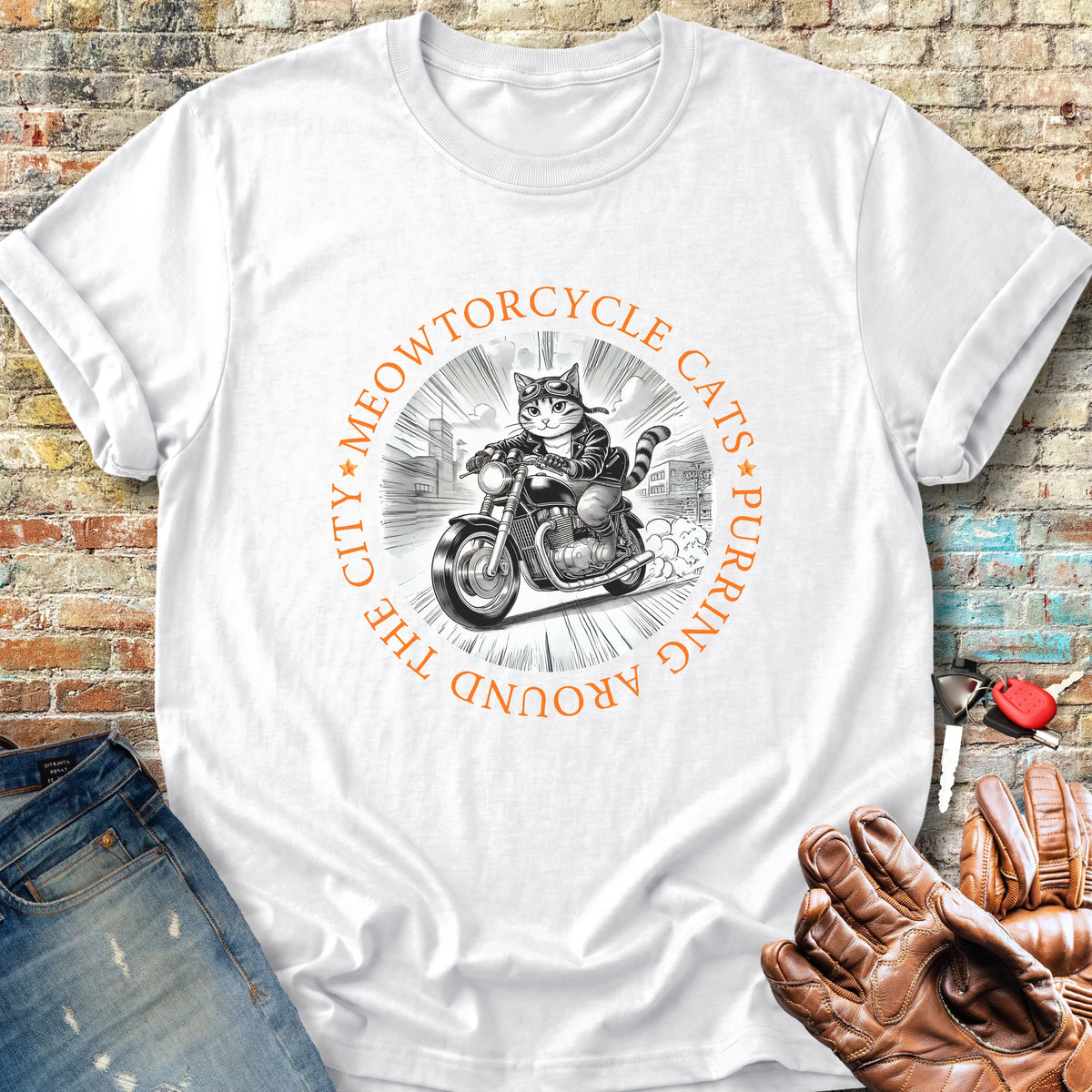 Meowtorcycle Cats Classic T-Shirt - White