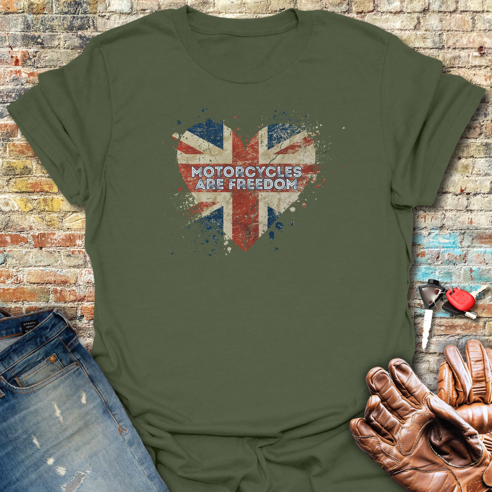 Motorcycles Are Freedom Uk T-Shirt - Military Green