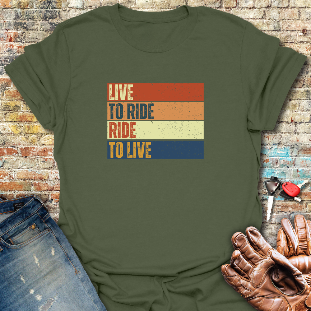 Live To Ride Block T-Shirt - Military Green