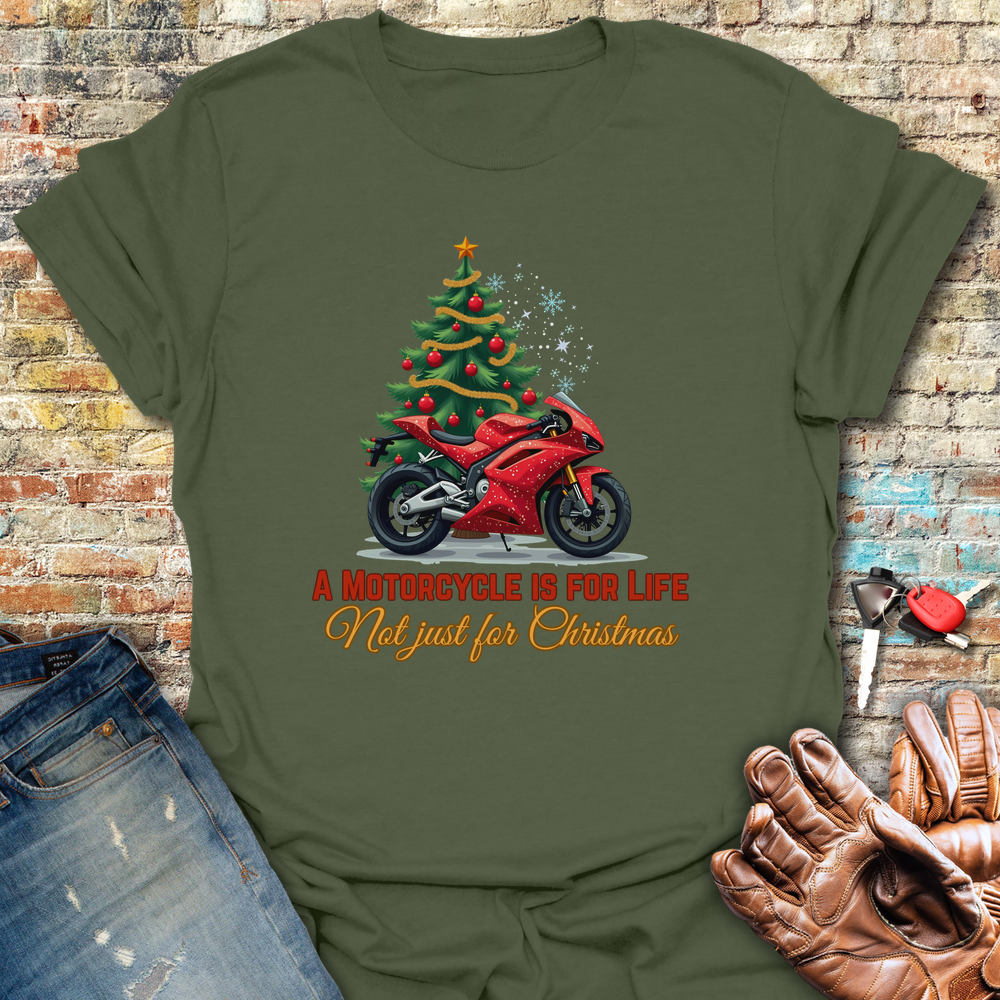 A Motorbike Is For Life Dark Image T-Shirt - Military Green