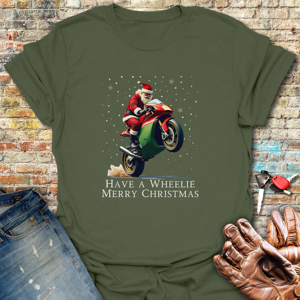 Have A Wheelie Merry Christmas Image T-Shirt - Military Green