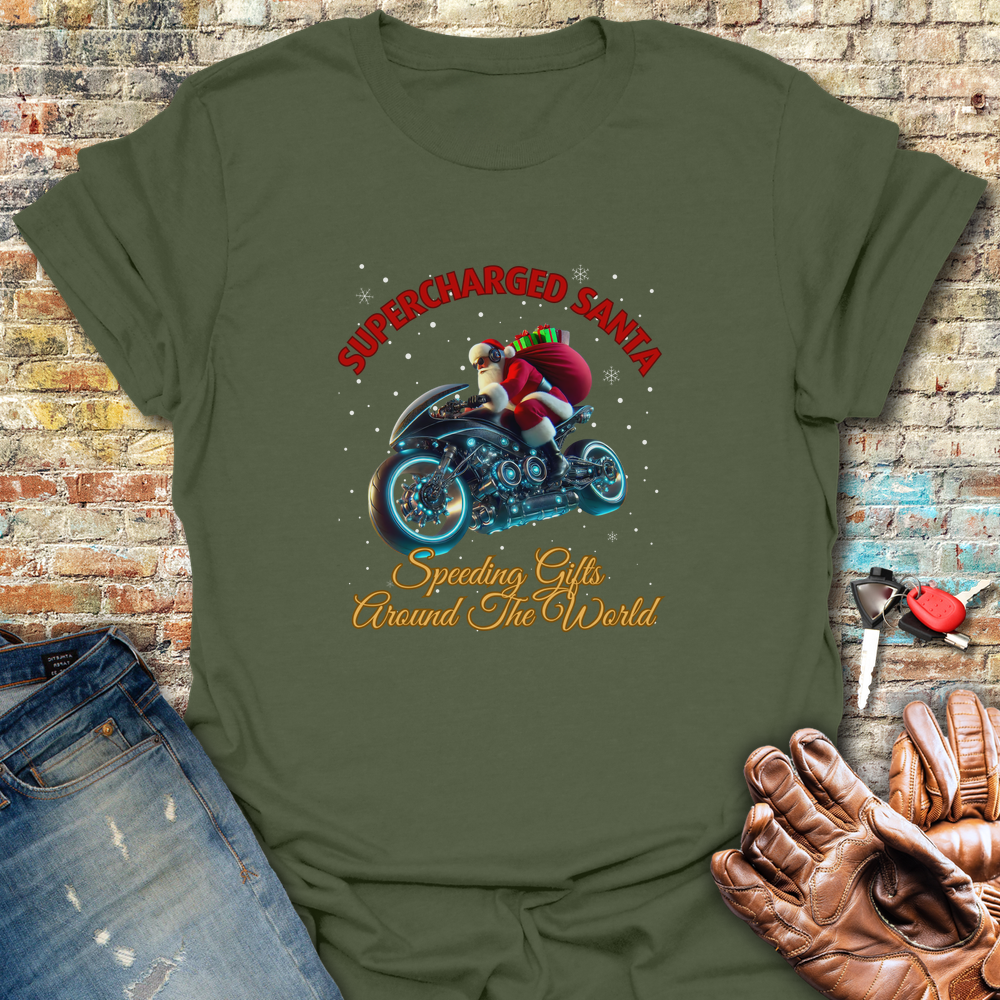 Supercharged Santa T-Shirt - Military Green