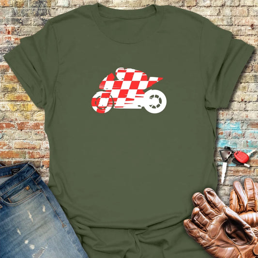 Chequered Racer T-Shirt - Military Green