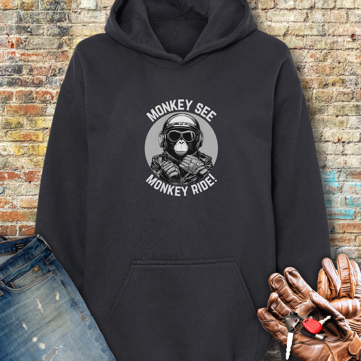 Monkey See Monkey Ride Hoodie - Black