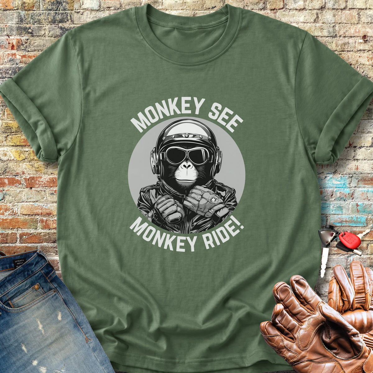 Monkey See Monkey Ride Classic T-Shirt - Military Green