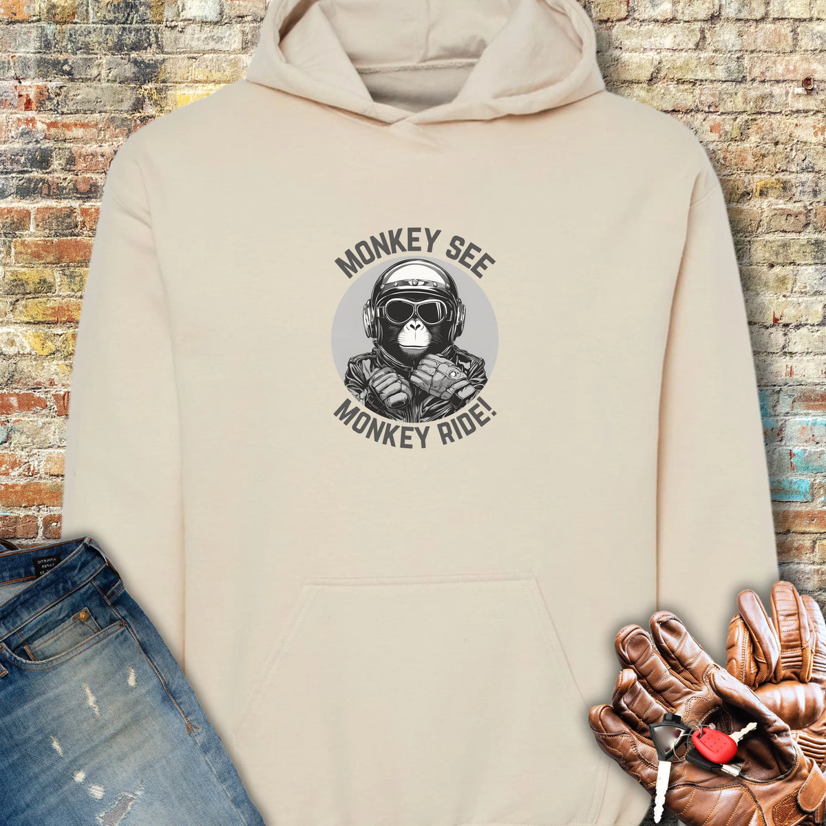 Monkey See Monkey Ride Hoodie - Sand