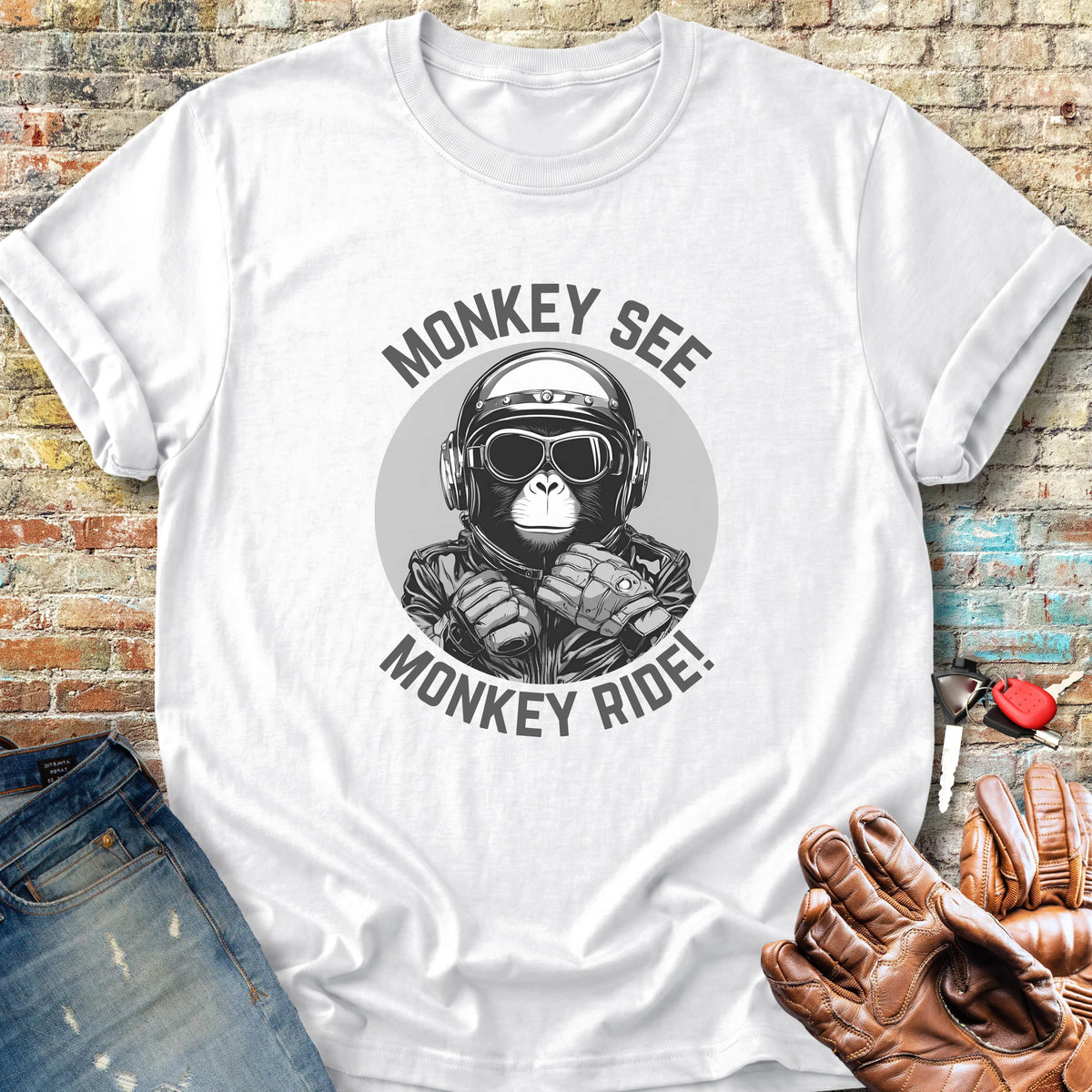 Monkey See Monkey Ride Classic T-Shirt - White