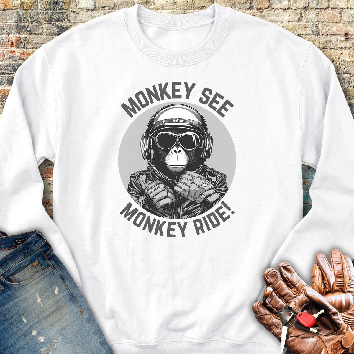 Monkey See Monkey Ride Sweatshirt - White