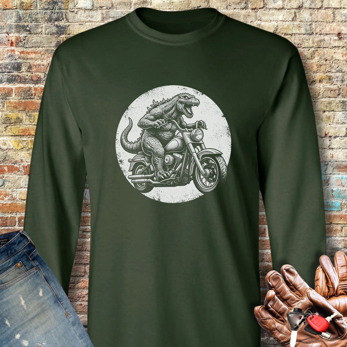 Monster Ride Long Sleeve T-Shirt - Forest Green