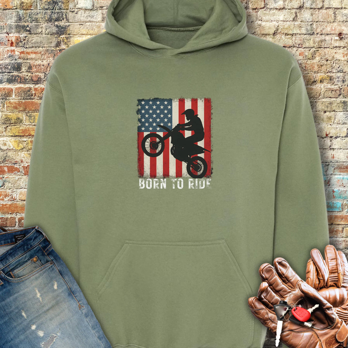MotoX USA Hoodie - Military Green