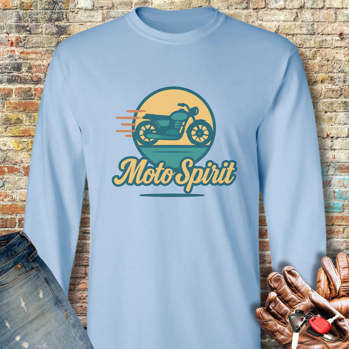 Moto Spirit Long Sleeve T-Shirt - Light Blue