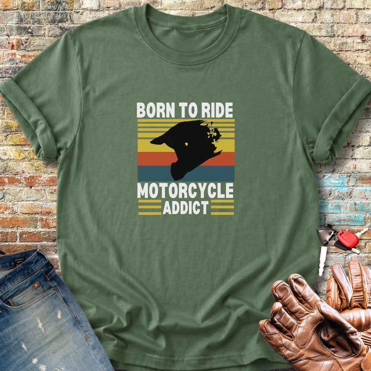 Motorcycle Addict Classic T-Shirt - Military Green
