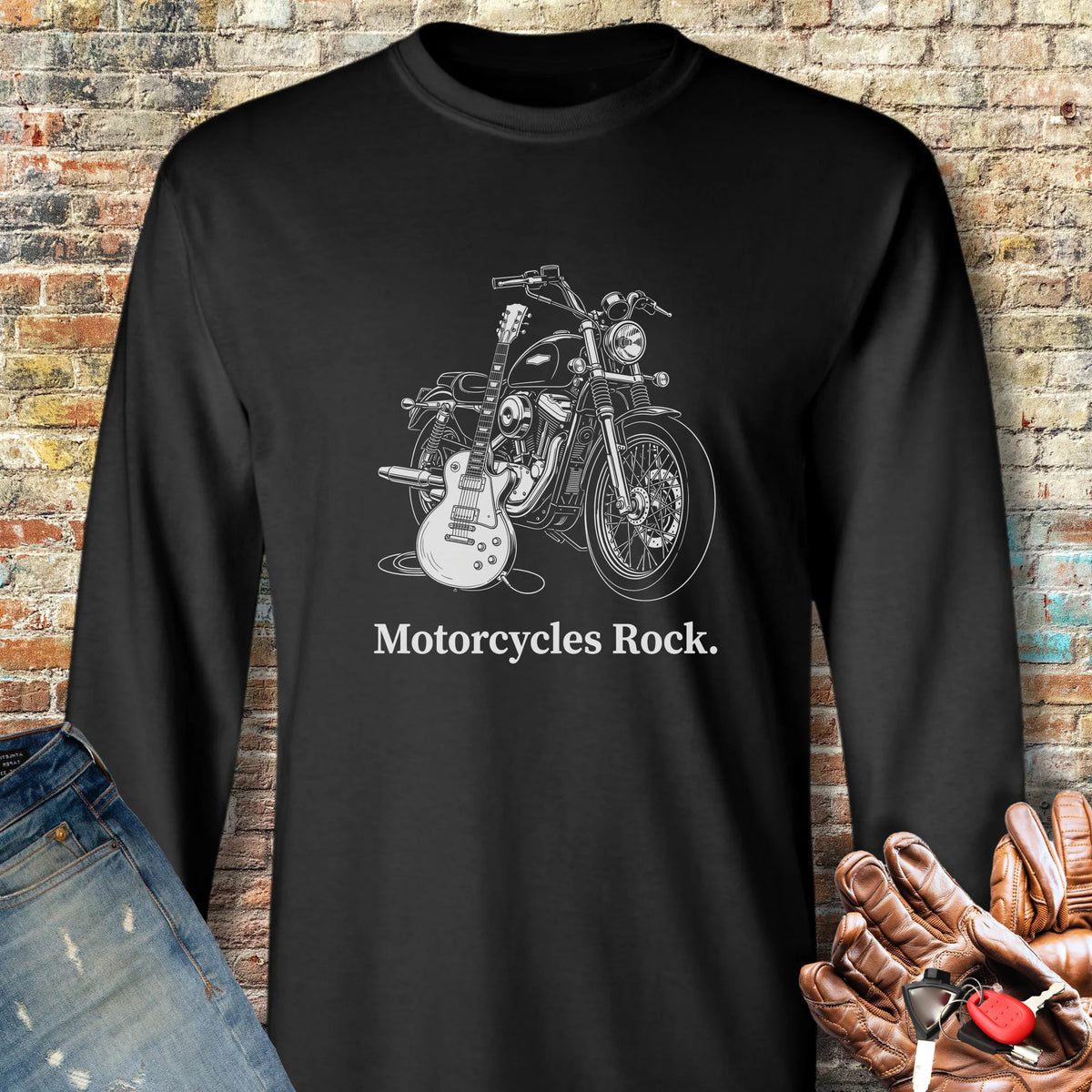Motorcycle Axe Long Sleeve T-Shirt - Black