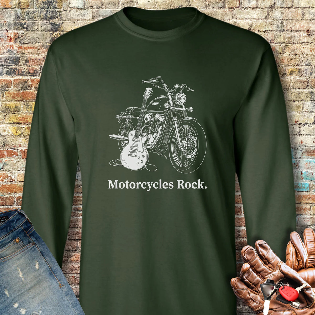 Motorcycle Axe Long Sleeve T-Shirt - Forest Green
