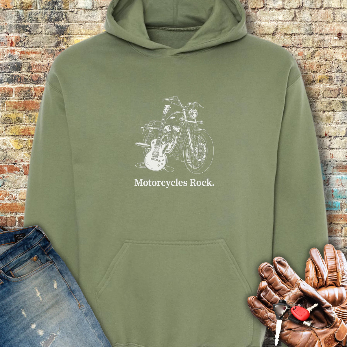 Motorcycle Axe Hoodie - Military Green