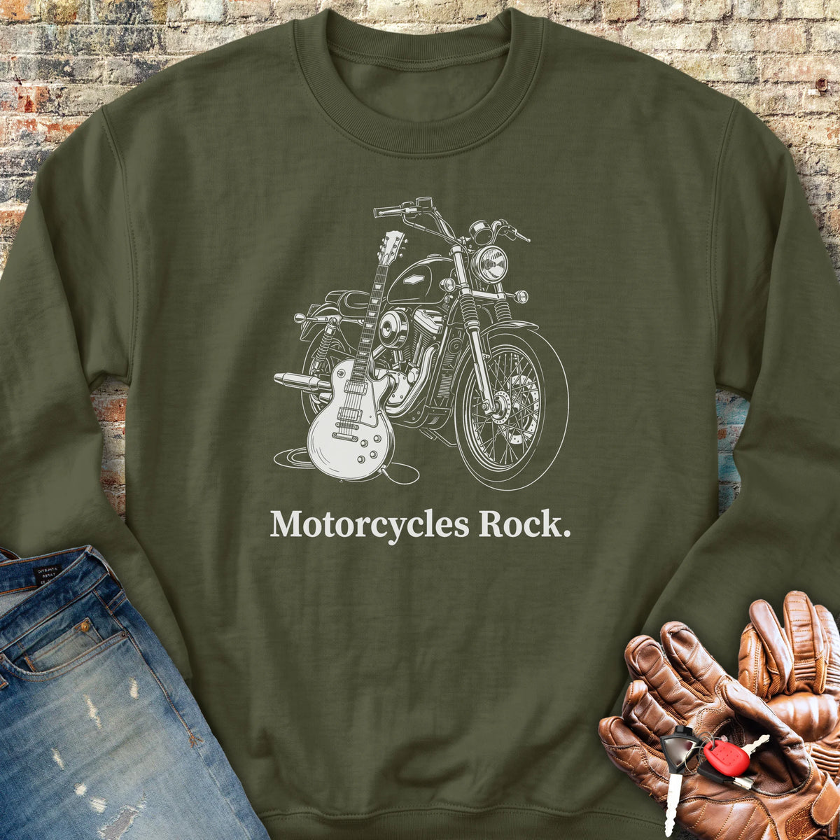 Motorcycle Axe Sweatshirt - Military Green