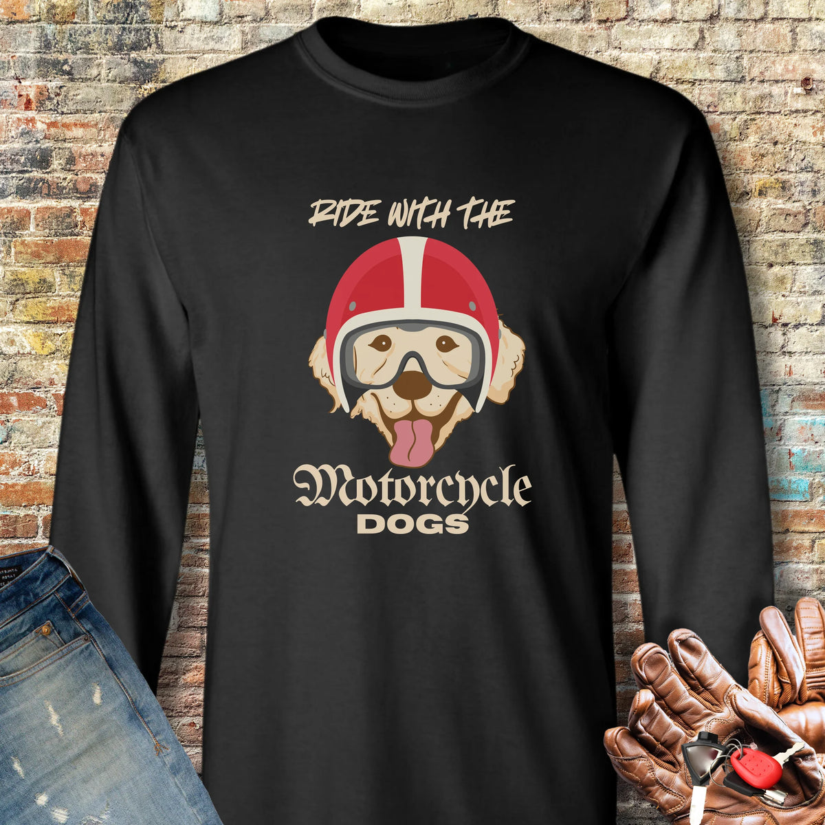 Motorcycle Dogs Long Sleeve T-Shirt - Black