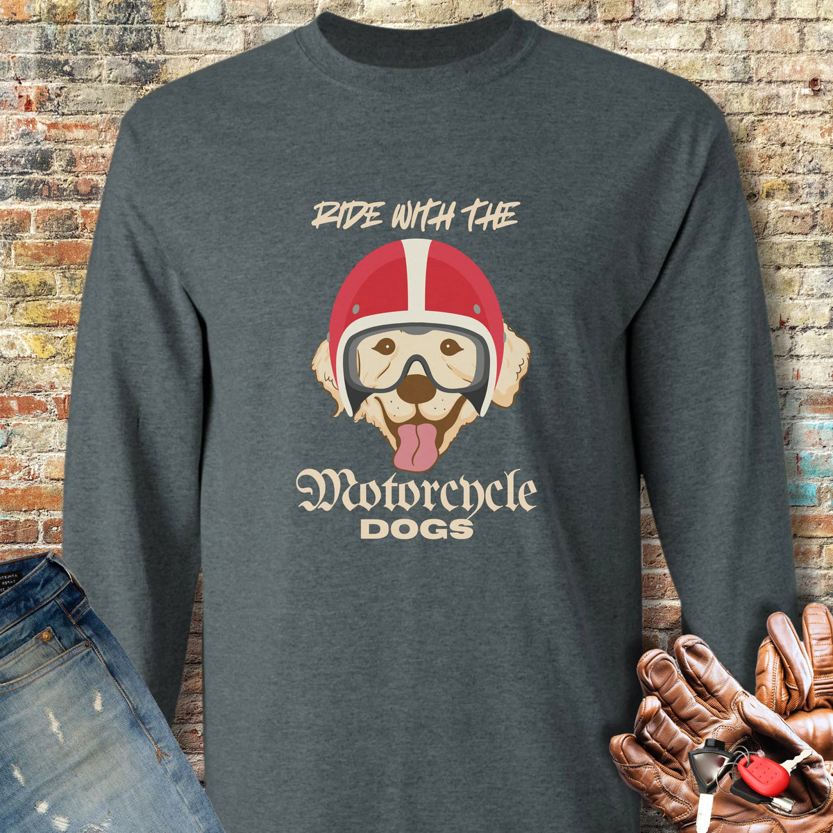 Motorcycle Dogs Long Sleeve T-Shirt - Dark Heather