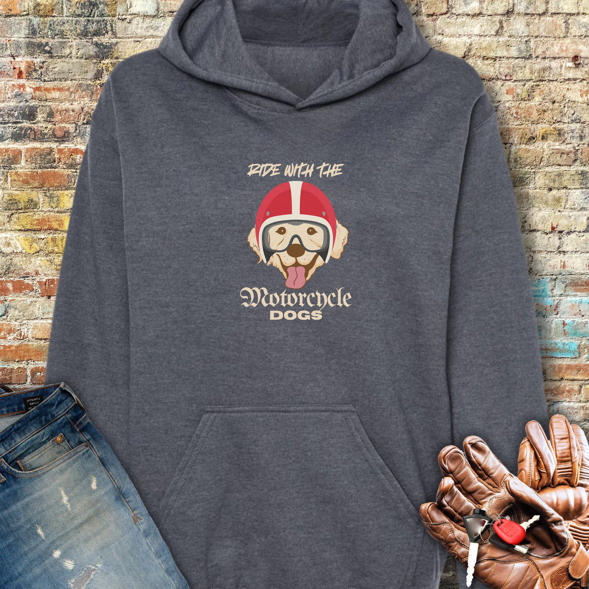 Motorcycle Dogs Hoodie - Dark Heather