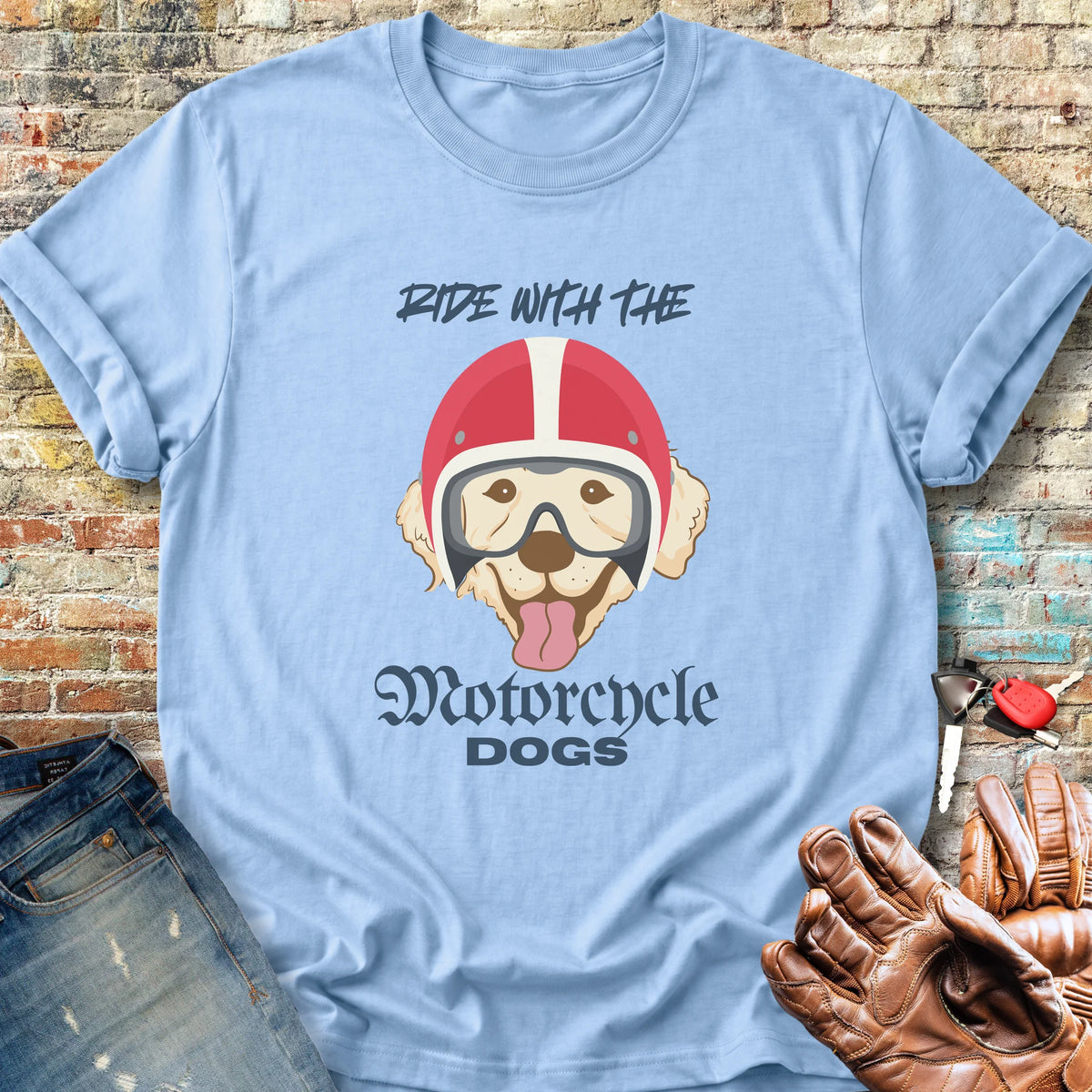 Motorcycle Dogs Classic T-Shirt - Light Blue
