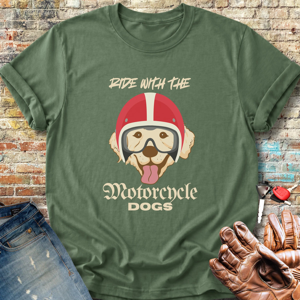 Motorcycle Dogs Classic T-Shirt - Military Green