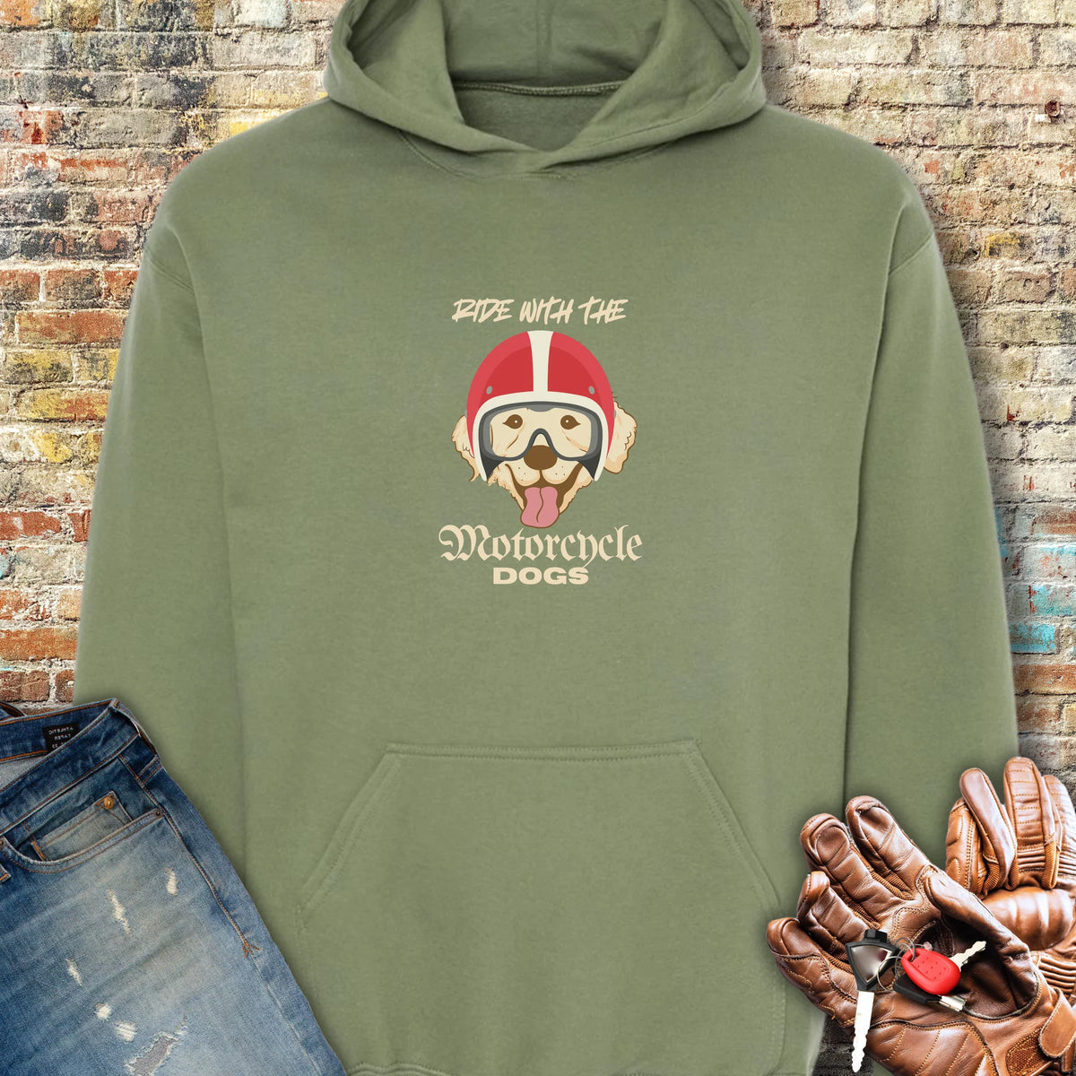 Motorcycle Dogs Hoodie - Military Green