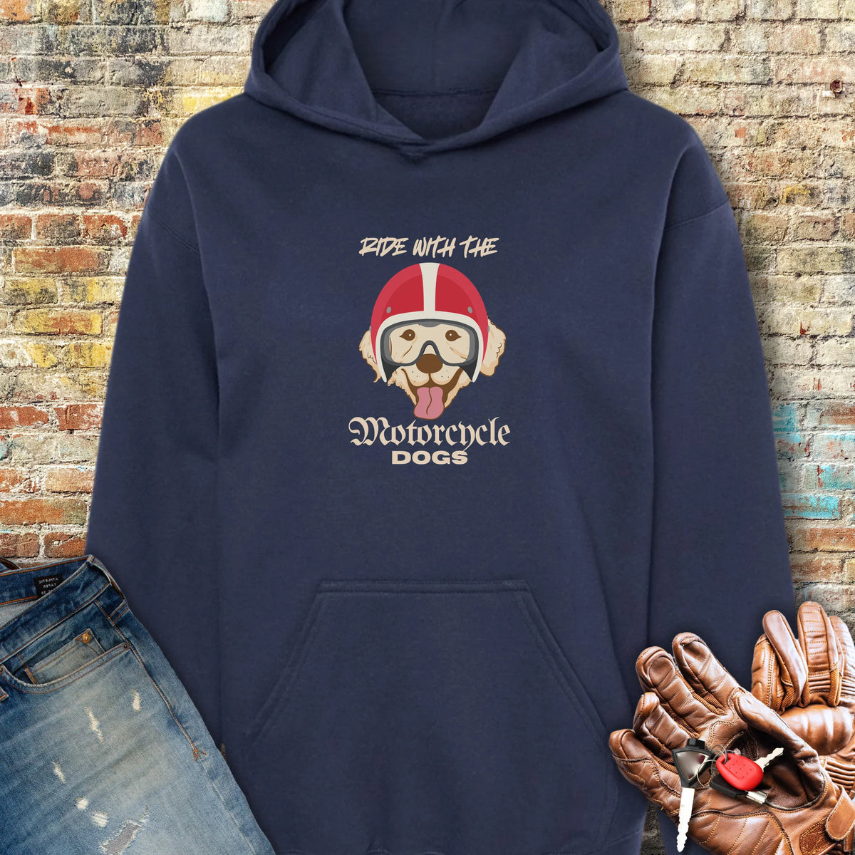 Motorcycle Dogs Hoodie - Navy