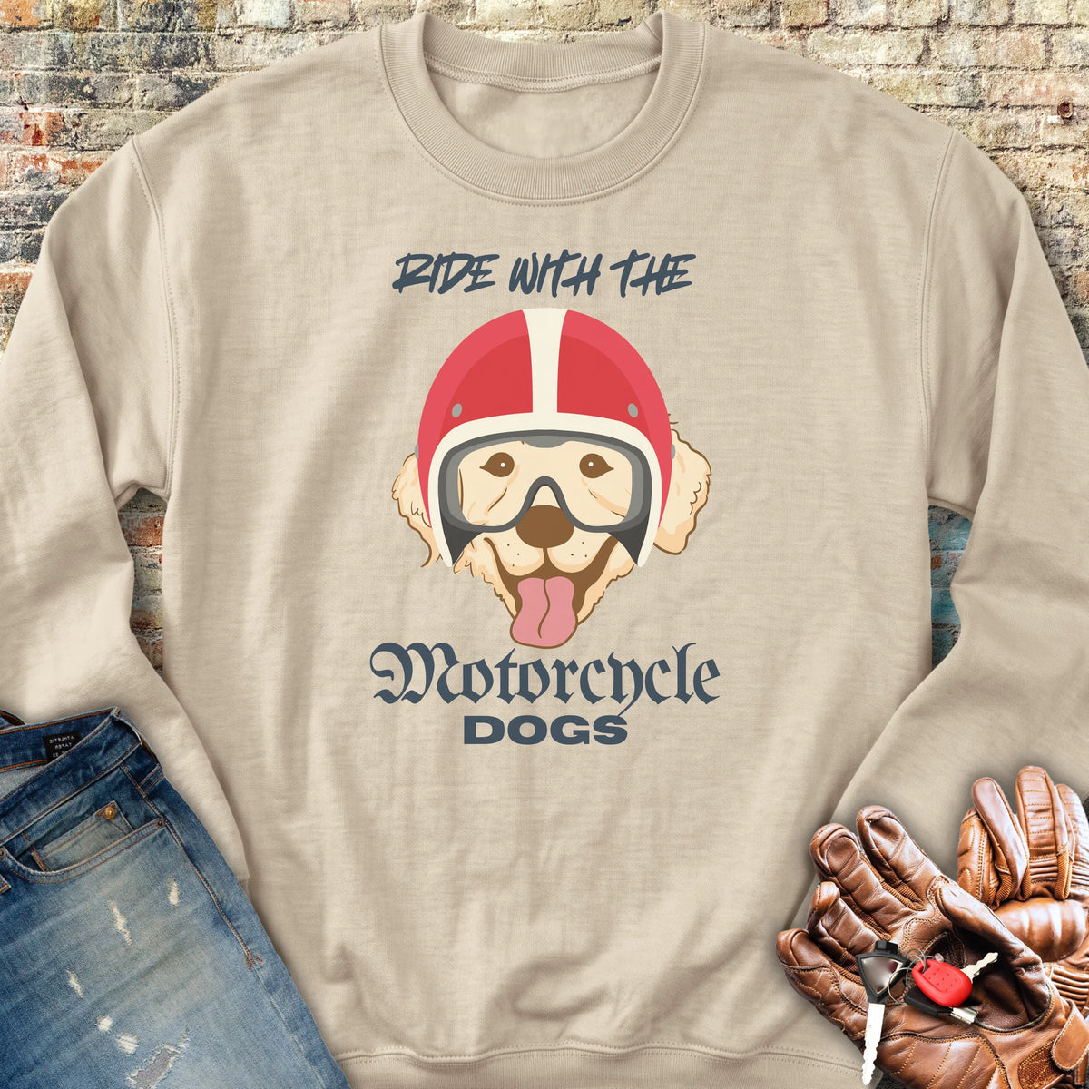 Motorcycle Dogs Sweatshirt - Sand
