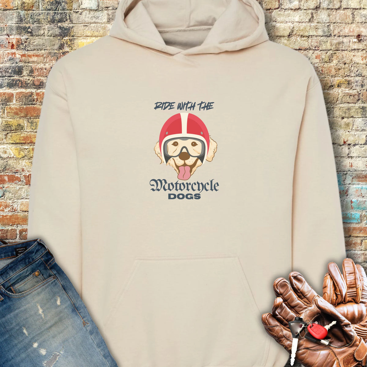 Motorcycle Dogs Hoodie - Sand