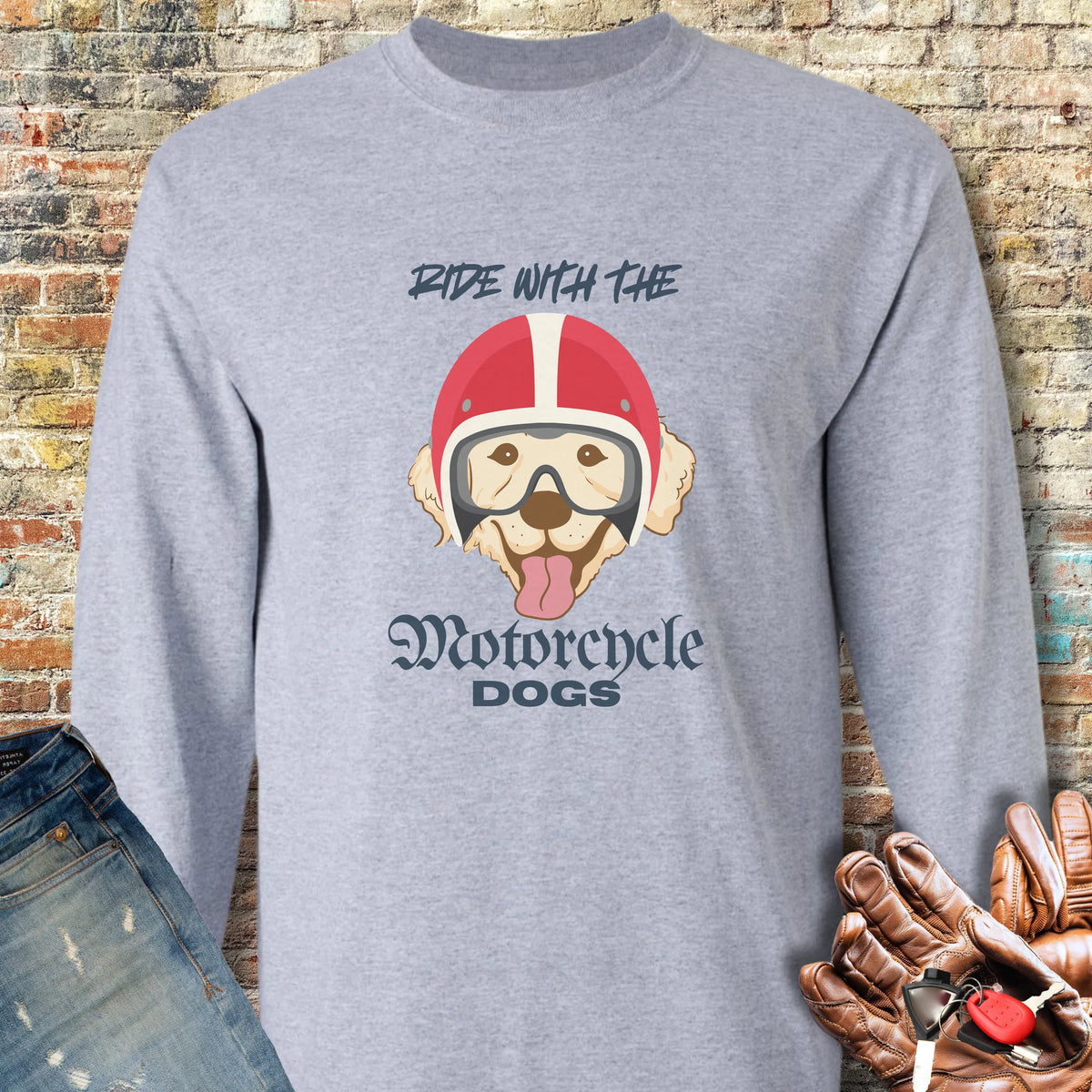 Motorcycle Dogs Long Sleeve T-Shirt - Sport Grey