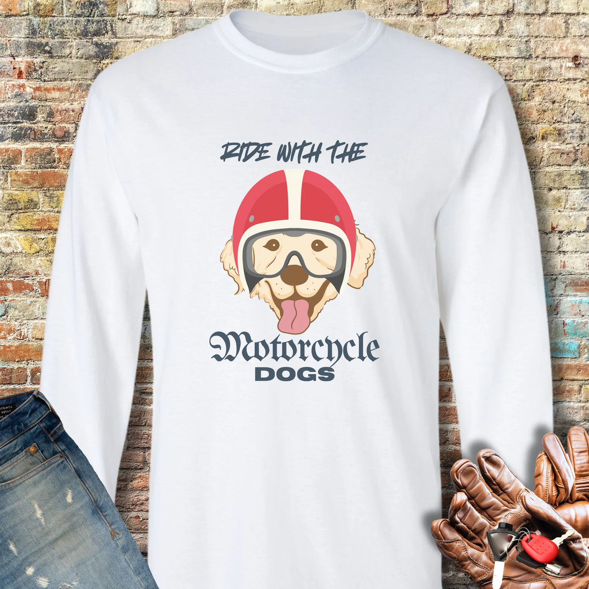Motorcycle Dogs Long Sleeve T-Shirt - White