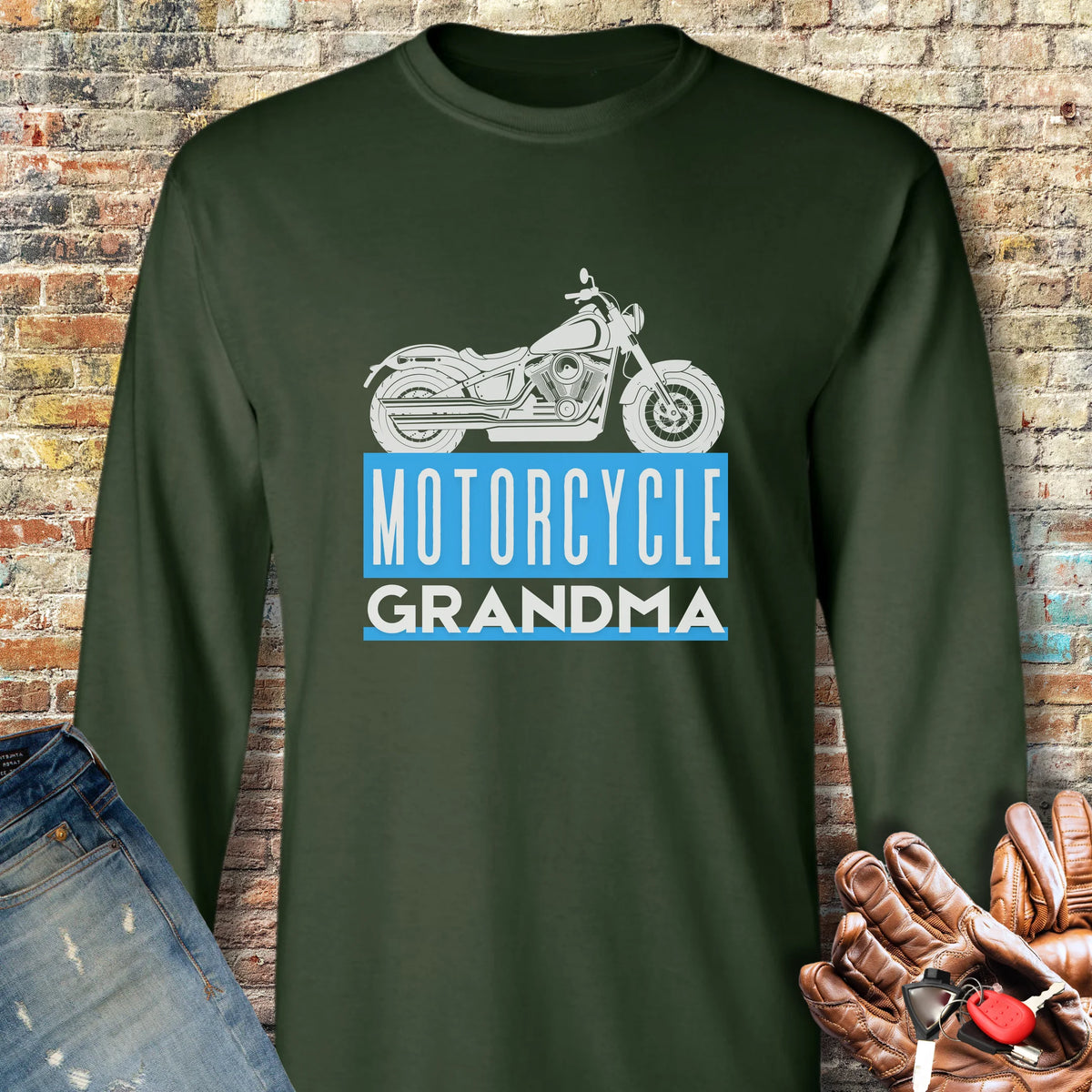 Motorcycle Grandma Long Sleeve T-Shirt - Forest Green